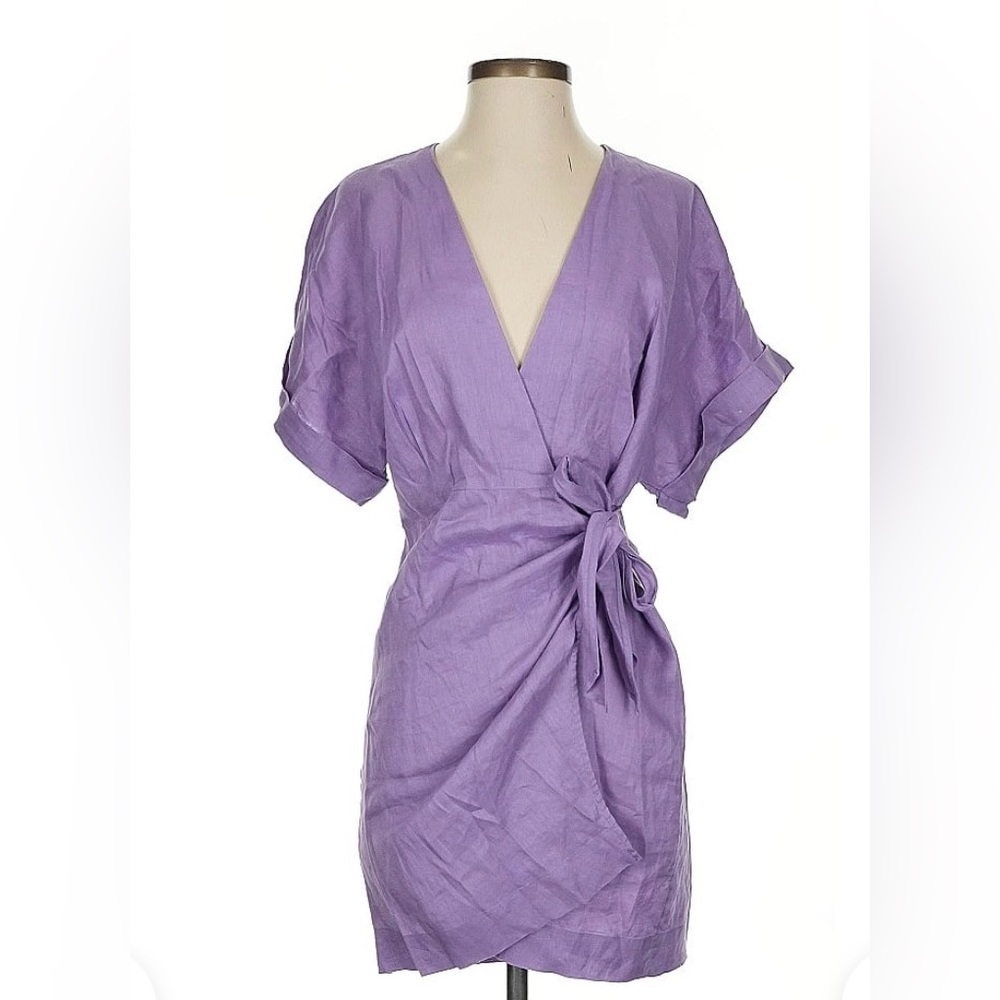 100% Linen Purple Wrap Dress